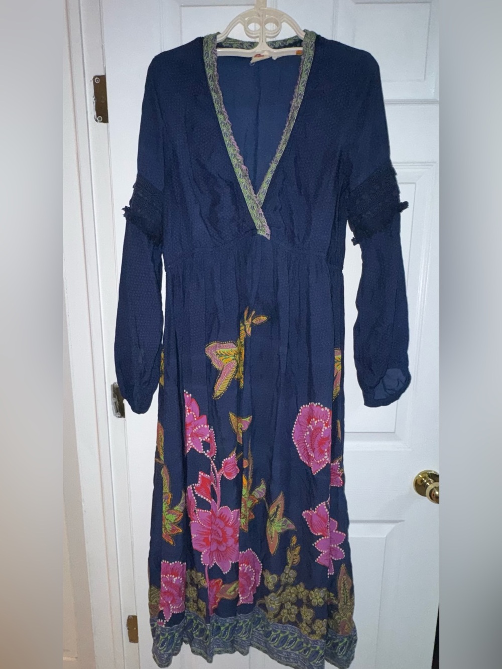 Anthropologie Lilka Melinda Floral Boho Block Print V-Neck Dress